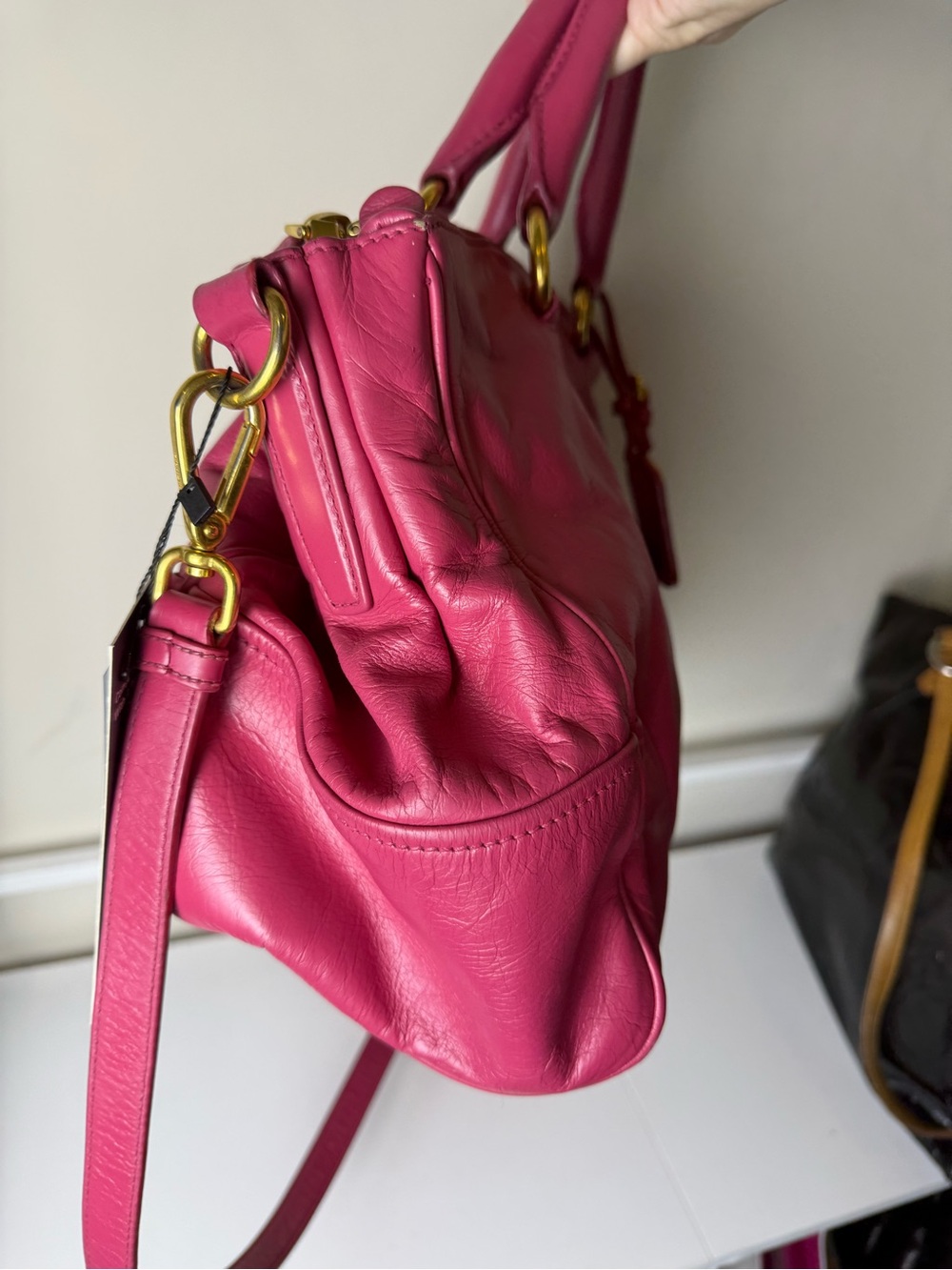 Prada Leather Satchel in Fuchsia Pink with Gold Hardware - Picture 5 of 7